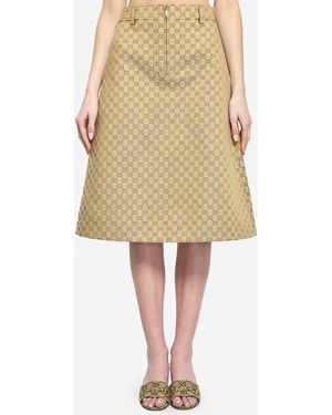Gucci Gg Cotton Canvas Fabric Skirt - Natural