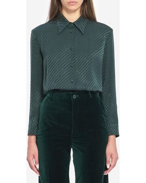 Gucci Jacquard Silk Shirt With Gg Cross - Green