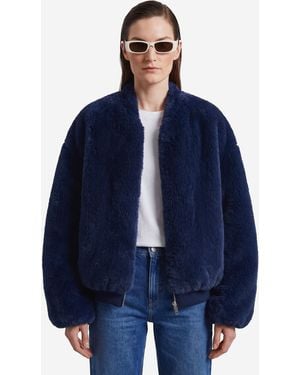 Frankie Shop Senna Faux Fur Collarless Jacket - Blue