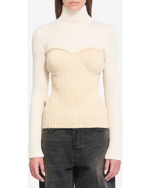 Jean Paul Gaultier Ribbed Knit Pullover - Natural