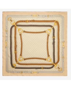 Gucci Gg Jacquard Silk Twill Printed Square Scarf - Natural