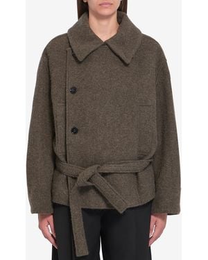 Lemaire Short Asymmetrical Bathrobe Coat - Brown