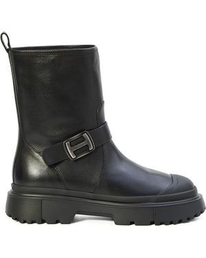 Hogan Logo Buckled Canvas Boots - Black
