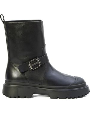 Hogan Logo Buckled Canvas Boots - Black