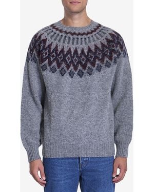 Howlin' Multicolour Patterned Wool Crewneck Jumper - Blue