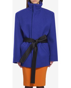 Saint Laurent Boxy Belted Coat - Blue