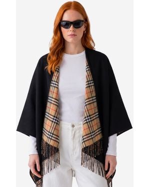 Burberry Reversible Check Wool Cape - Black