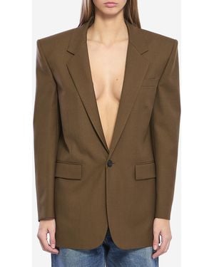 Saint Laurent Khaki Wool Jacket - Green