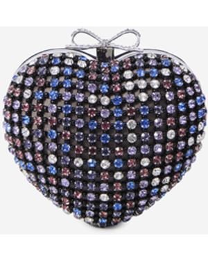 Self-Portrait Multi Crystal Heart Clutch Bag - White