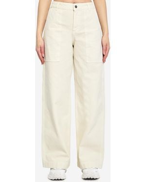 Moncler Cotton Trousers With Leather Logo - Natural