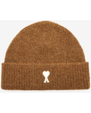 Ami Paris Ami De Coeur Beanie - Brown