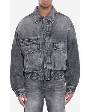 Versace Stonewash Denim Bomber Jacket - Grey