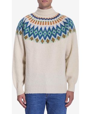 Howlin' Multicolour Patterned High-Neck Wool Jumper - Blue