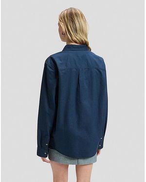 Lee Jeans Workwear Relaxed No Pocket Button Down Shirt - Blue