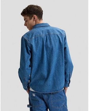 Lee Jeans Workwear Relaxed No Pocket Button Down Shirt - Blue