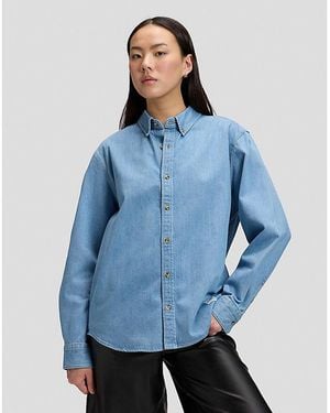 Lee Jeans Workwear Relaxed No Pocket Button Down Shirt - Blue