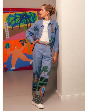 Lee Jeans X Ruohan Wang Rose Garden Print Wide Leg Jeans - Blue