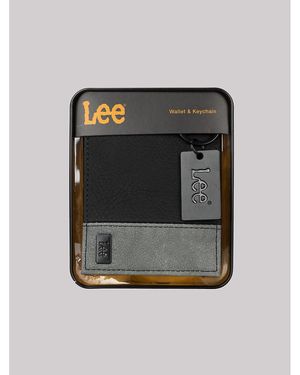 Lee Jeans Bifold Wallet With Stamped Logo Key Chain Gift Set Blk - Black
