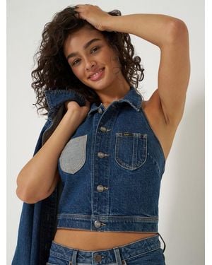 Lee Jeans Womens Reversed Denim Chore Halter Top - Blue