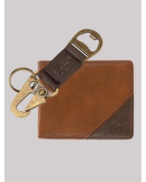 Lee Jeans Mens Bifold Wallet With Bottle Opener Gift Set - Brown