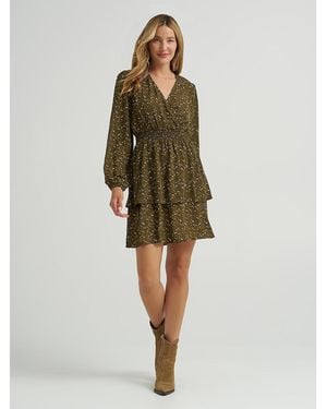 Lee Jeans Womens Long Sve Ruffle Dress - Green