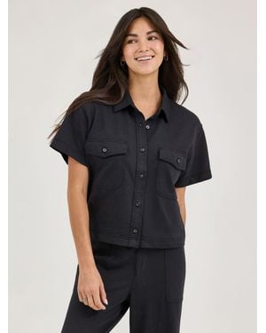 Lee Jeans Womens Loose Crop Button Down Shirt - Black