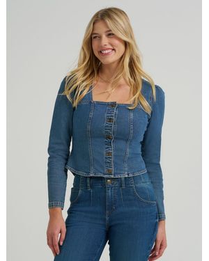 Lee Jeans Womens Square Neck Denim Button Down Shirt - Blue