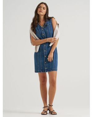 Lee Jeans Womens V Neck Seamed Rider Dress - Blue