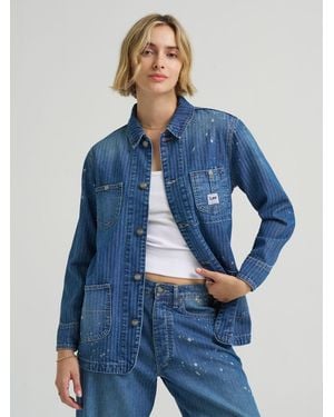 Lee Jeans Womens Bleach Splatter Stripe Chore Jacket - Blue