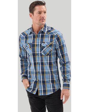 Lee Jeans Mens Western Stretch Poplin Button Down Shirt - Blue