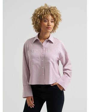 Lee Jeans Womens Striped Crop Button Down Shirt - Pink