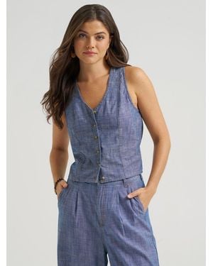 Lee Jeans Womens Button Front Tie Vest - Blue