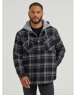 Lee Jeans Mens Hooded Sherpa Lined Shirt Jacket - Black