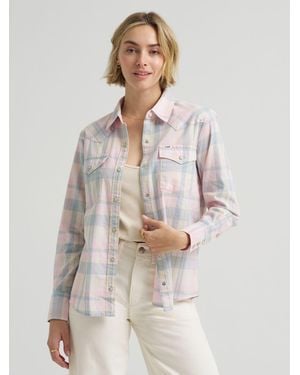 Lee Jeans Womens Plaid Western Snap Front Shirt - White