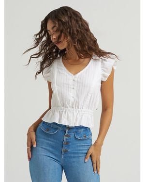 Lee Jeans Womens V Neck Flutter Sve Top - White