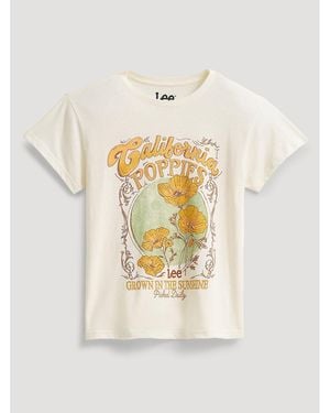 Lee Jeans Womens California Poppies Graphic T-shirt - White