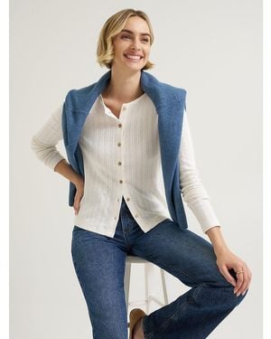 Lee Jeans Womens Pointelle Cardigan Sweater - Blue