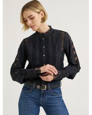 Lee Jeans Womens Lace Button Down Blouse - Blue