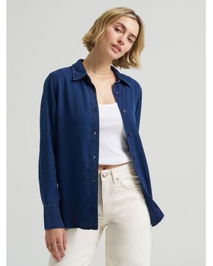 Lee Jeans Womens Classic Pocketless Button Down Shirt - Blue