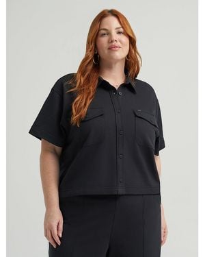 Lee Jeans Womens Heritage Loose Crop Button Down Shirt Plus Size - Black