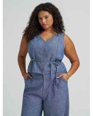 Lee Jeans Womens Button Front Tie Vest Plus Size - Blue