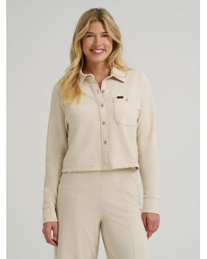 Lee Jeans Womens All Purpose Solid Knit Button Down Shirt - Natural