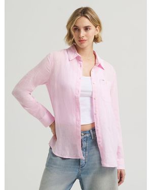 Lee Jeans Womens All Purpose Linen Button Down Shirt - Pink