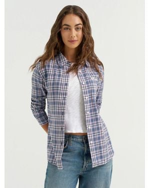 Lee Jeans Womens All Purpose Print Button Down Shirt - Blue