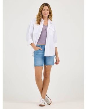 Lee Jeans Womens Legendary Frayed Hem Side Slit Shorts - Blue