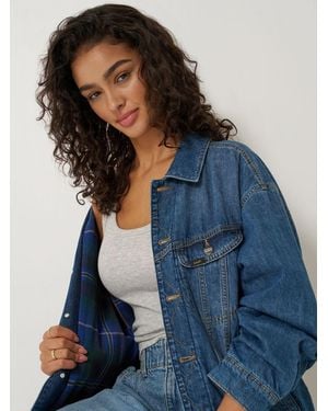 Lee Jeans Womens Oversized Flannel Lined Rider Jacket - Blue