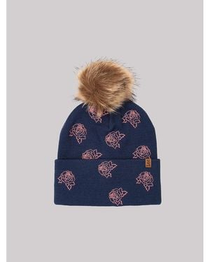 Lee Jeans Womens Embroidered Pom Pom Beanie - Blue