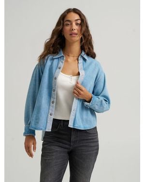 Lee Jeans Womens Two Toned Denim Snap Front Shirt - Blue