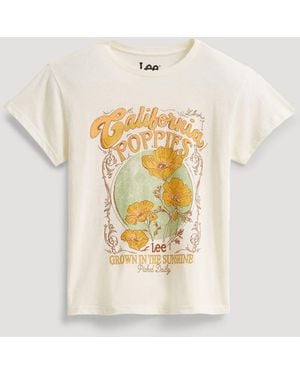 Lee Jeans Womens California Poppies Graphic T-shirt - White