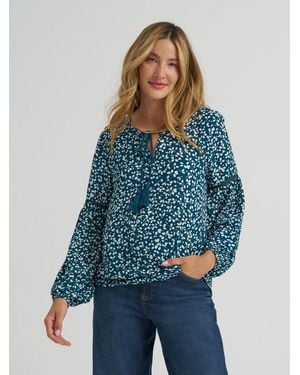 Lee Jeans Womens Print V Neck Blouse - Blue